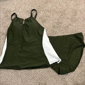 Green and White Tankini Set